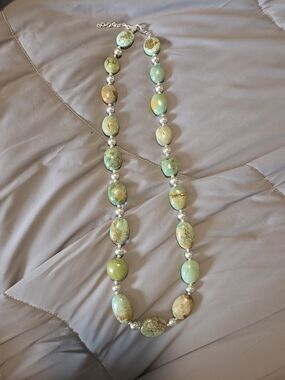 Sterling Silver Green Turquoise Bead Necklace 24in